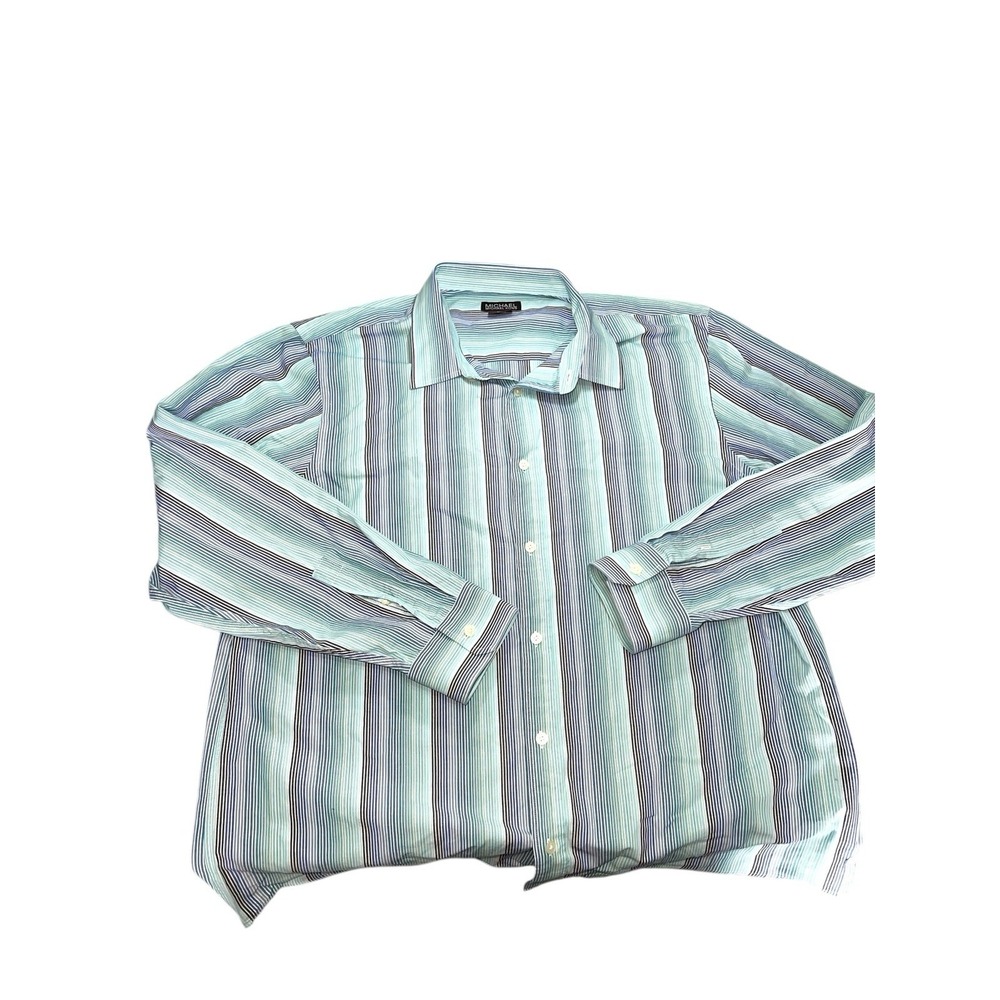 Men's Michael Kors Michael Long Sleeve Button Up Shirt Blue/Green Stripe XXL